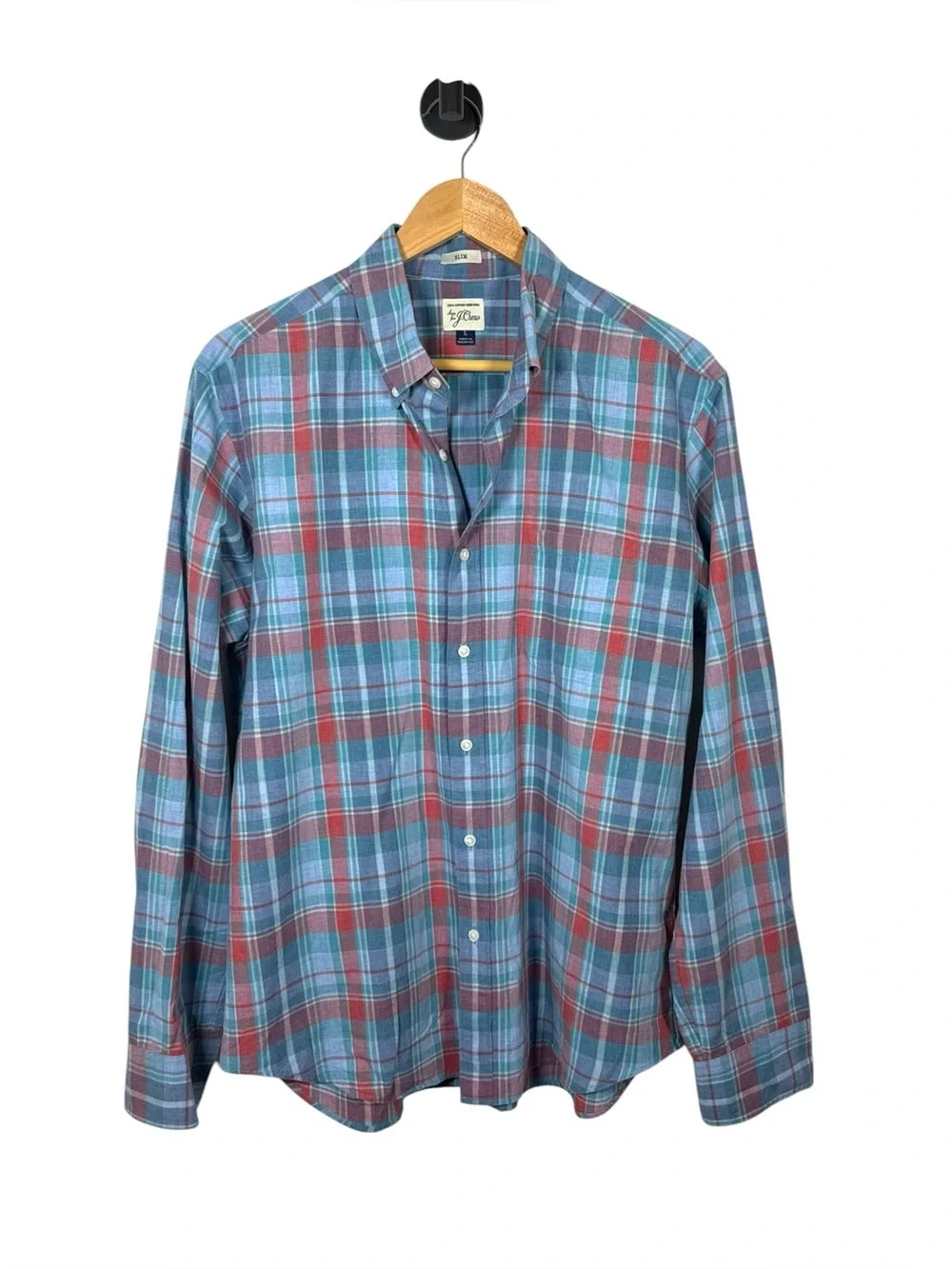 J.Crew Mens Slim Plaid Button Down Shirt Blue Red Size Large